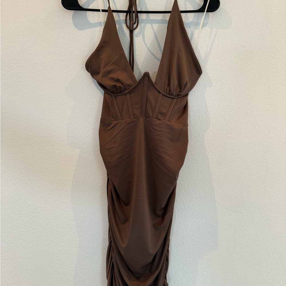 Brown halter strap dress